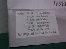 manual from a Hunter 51309 Ridgefield 44-in Ceiling Fan