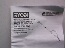 P4360/p4360vnm Ryobi One+ 8" 18 Volt 9.5 Ft. Cordless Pole Saw Manual Only