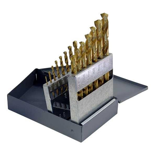 HCT-DRL-SET-0013 DRL-SET-HSS 15pc 1/16-1/2 118? Gen Purpose TiN Jobber Metal Case