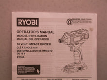 Manual only for a Ryobi P235A 18V Impact Driver