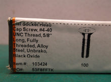 (100) 103424 UNBRAKO #4-40 UNC x 5/8", Flat Socket Head Cap Screw, Full Threa