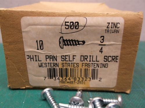 (500) 10x3/4 Phillips Pan Head Zinc Plated Self Drilling Screws