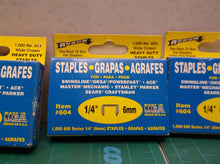 3 boxes 1/4" Arrow 604 Wide Crown Staples (6mm) Steel 1000/Pack USA