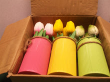 Omldggr 12PCS Artificial Tulip with Metal Pot, 3 Pak Colorful Table Decor Tulip