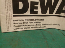 Instruction Manual for Dewalt Random Orbital Sander DWE6420,DWE6421,DWE6423