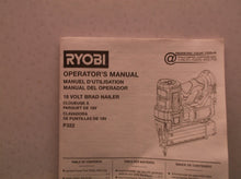 operators manual for RYOBI P322 ONE+ HP 18V 18-Gauge Brushless Cordless AirStrik