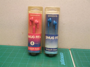 lot of 2 Magnavox MHP4820M-PK Gummy Earbuds with Microphone in Pink and blue