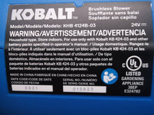 Kobalt 24-Volt Lithium Ion 410-CFM 100-MPH Brushless Cordless Electric Leaf Blow