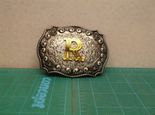 R initial unisex cowboy distressed metal belt buckle