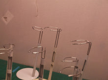 lot of 8 doll stands 2 large base & 4 smaller oval bases