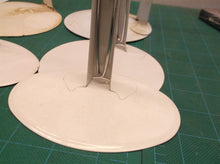 lot of 8 doll stands 2 large base & 4 smaller oval bases