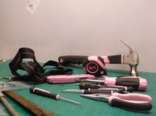 pink tool bag with assorted pink tools