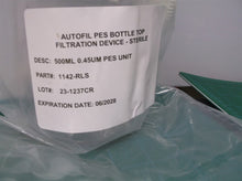 AUTOFIL PES BOTTLE TOP FILTER, FULL ASSEMBLY, 500 ML, 0.45 UM, 1142-RLS Exp 06/2