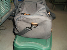 gray Canvas and Leather Duffle Bag 18x9x11