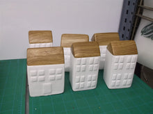 Lot of 3 2.5 x 4 x 2 & lot of 3 4 x 3 x 2 ceramic houses