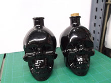2- 5" Glass Skull Bottle Vase Halloween Black Potion Gothic Decor