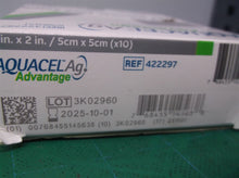 10 AQUACEL Ag Dressing, 2" x 2" 422297- Exp.2025/10