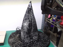 Large Black Witch Hat With Black Glittery Spider and Web Design One Size All New