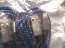 lot of 3 blue and black braided charging cables Fit iphone