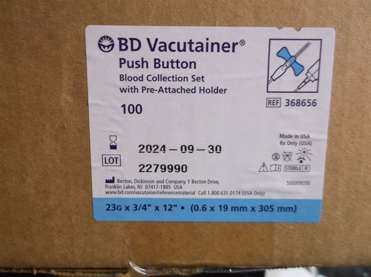 100 BD Vacutainer® Push Button Blood Collection Set with Holder 23 Gau ...