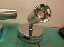 2 DC 12?24V RV Reading Light with USB Charging Port Multi Angle Rotation silver