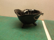 Vintage Black Candy Dish Bowl silver triangle 3 footed textured glass art deco