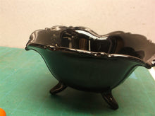 Vintage Black Candy Dish Bowl silver triangle 3 footed textured glass art deco