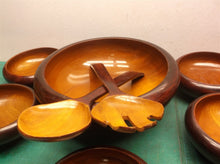 8PC WOOD SALAD BOWL set with spoon & fork