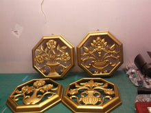 Set Of 4 Vintage Syroco Octagonal Floral Wall Hanging Plaques with Gold Finish