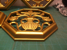 Set Of 4 Vintage Syroco Octagonal Floral Wall Hanging Plaques with Gold Finish
