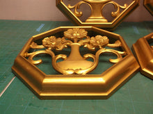 Set Of 4 Vintage Syroco Octagonal Floral Wall Hanging Plaques with Gold Finish