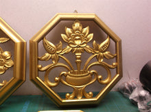 Set Of 4 Vintage Syroco Octagonal Floral Wall Hanging Plaques with Gold Finish
