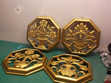Set Of 4 Vintage Syroco Octagonal Floral Wall Hanging Plaques with Gold Finish