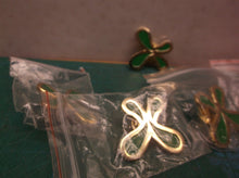 Set of 5 green & gold pins