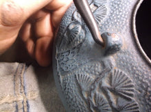 Cast Iron Green Tea Pot Infuser Basket blue