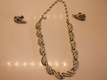 Vintage Enamel Painted Metal Necklace With Matching Screw Post Earrings