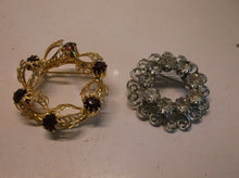 (2) Vintage Brooches - (1) Gold With Red Stones & (1) Silver With White Stones