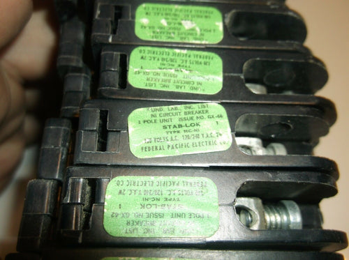 (6) Federal Pacific Type NC-NI Circuit Breaker Stab-Lok 20 A 1 Pole