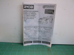 Ryobi P4221 18V Angle Grinder Operator's Manual ( Manual Only )