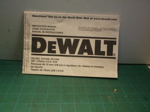 DeWalt D21002 D21008 D21009 3/8 VSR Drill Instruction Manual (Manual Only)