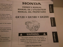Honda Owner's Manual For GX120, GX160, GX200 (English, French, Spanish)