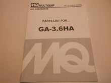 Multiquip A.C. Generator GA-3.6HA Parts List JJ1