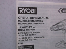P209 Ryobi 3/8" 18V Cordless Drill Driver Manual Only
