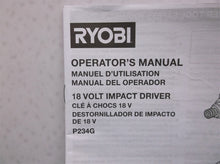 Ryobi P234G 18 Volt 1/4" Cordless Impact Driver Manual Only