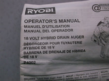Ryobi P4002 18V Cordless Hybrid Drain Auger Manual Only