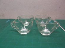 Federal Glass Punch Bowl Tea Cup Clear Beaded Handle Vintage Set 4
