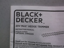 BLACK & DECKER 20-Volt Max LHT2220/CHH2220 hedge trimmer Manual Only