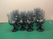 Set of 12 flower drinking goblets 6-8oz + 6-12oz blue smoked with white branches