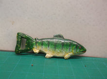 Vintage Cast Iron Bottle Opener Trout Fish Barware Green Painted