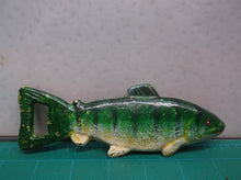 Vintage Cast Iron Bottle Opener Trout Fish Barware Green Painted